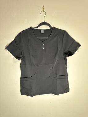 Women's Black 2-Piece Scrub Set, Henley Notch Neck Top and Jogger Pants Nursing